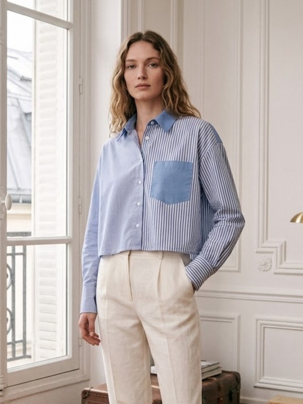 24 Seven Blue Striped Button Down Top